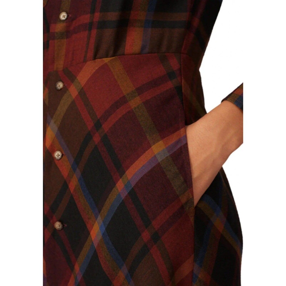 Ralph Lauren Burgundy, Navy & Mustard Plaid Maxi Shirt Dress - Picture 6 of 7